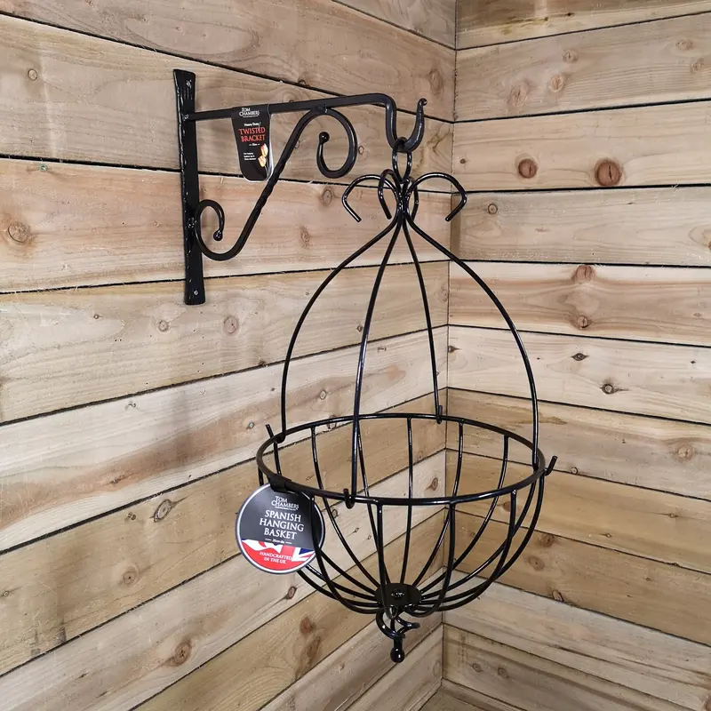 Tom Chambers Large Spanish-Style Wall-Mounted Flower Basket – 35cm Black Metal, No Bracket Included