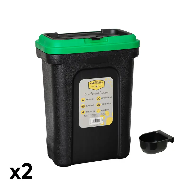 Two 30L Airtight Pet Food Storage Tubs with Integrated Scoop