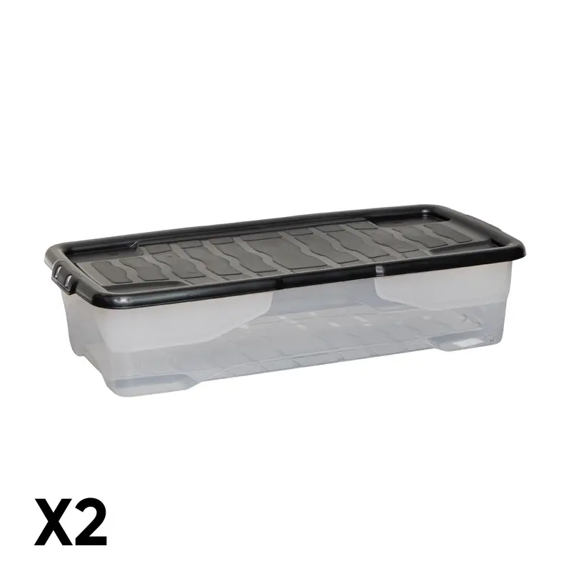Two 42L Clear Under-Bed Storage Boxes – Stackable & Nestable Design