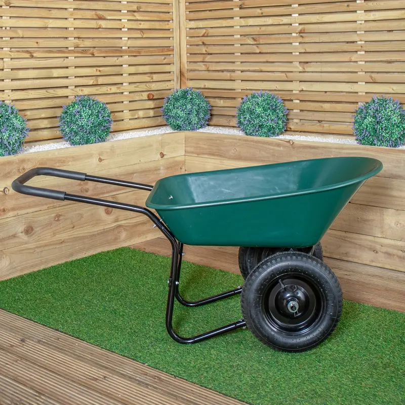 Two-Wheel Pneumatic Garden Wheelbarrow – Heavy-Duty Green Outdoor Model