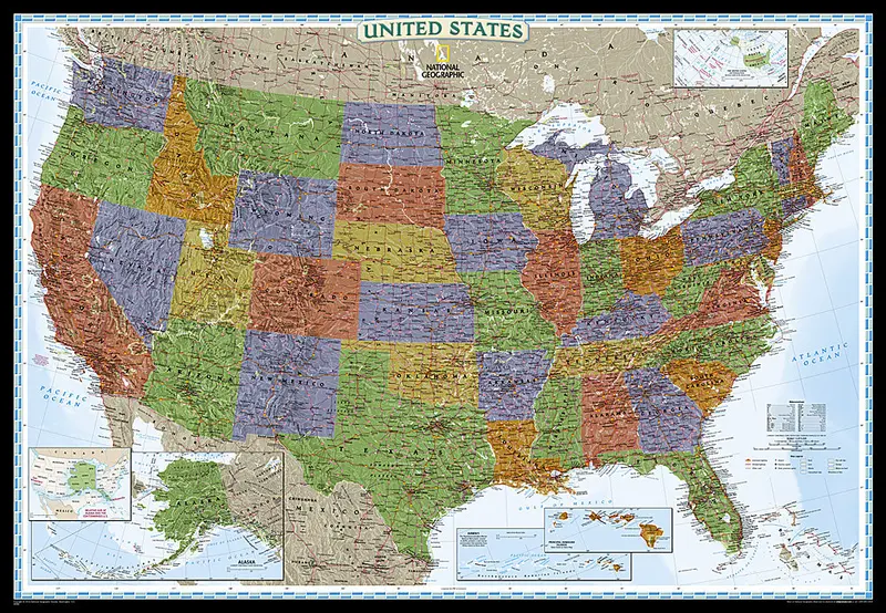 United States Decorator Wall Map – Enlarged & Laminated (185 x 122 cm)