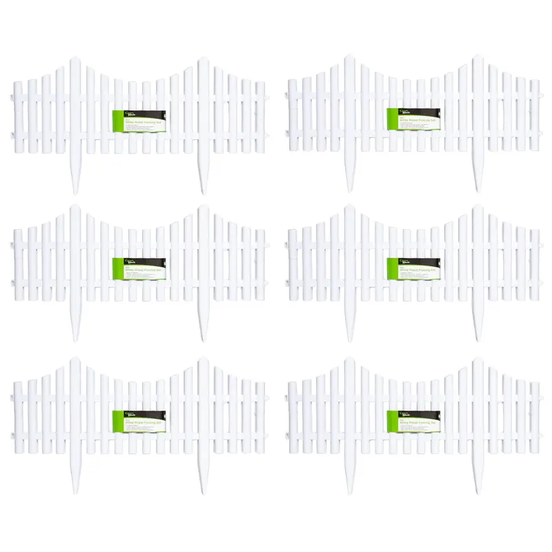 White Wood-Effect Picket Fence Edging – 6-Piece Set (33cm Each)