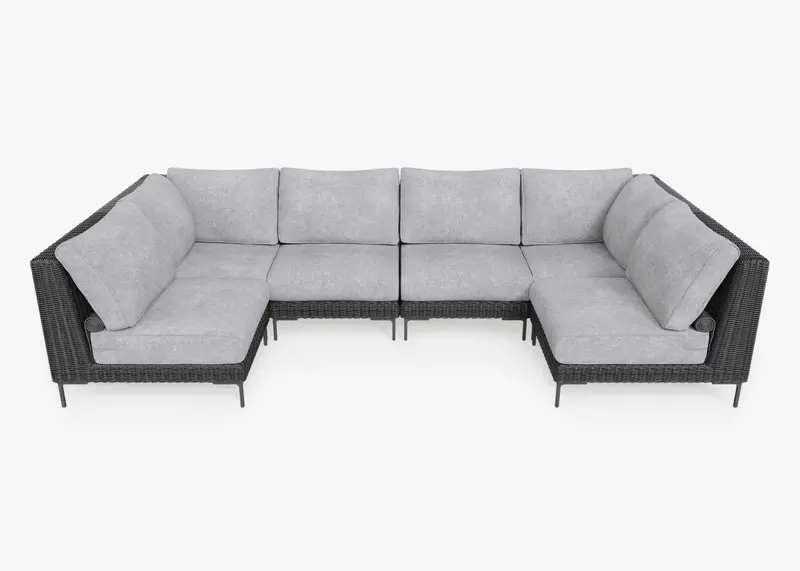 Wicker U-Shaped Outdoor Sectional – 6-Seat Space-Smart Design