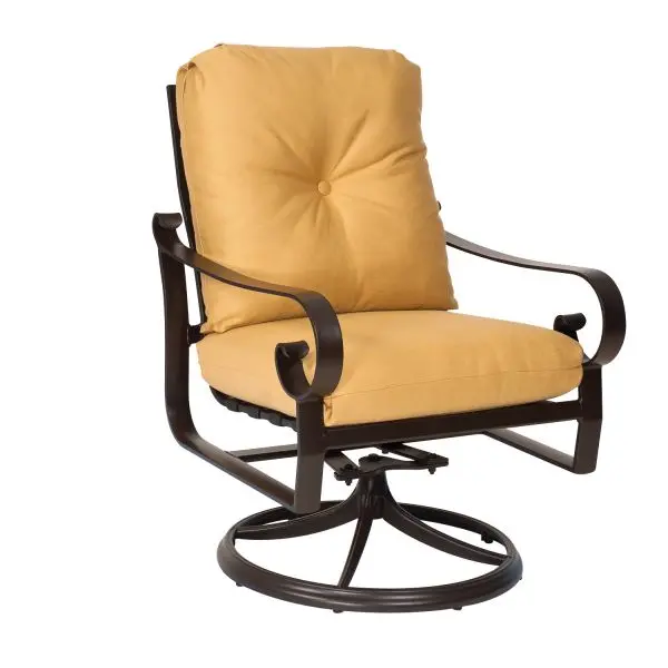 Woodard Belden Cushioned Swivel Rocker Dining Armchair