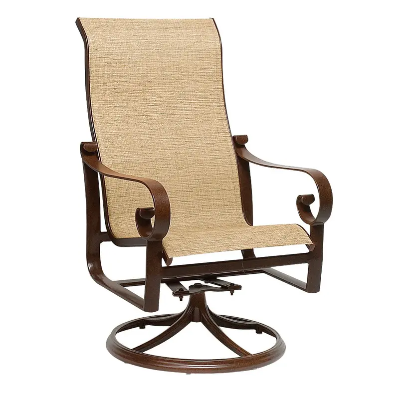 Woodard Belden Sling High-Back Swivel Rocker Dining Armchair