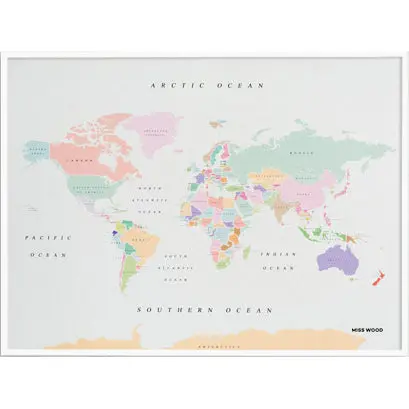 Woody Watercolor World Map Poster – Large 60 x 45 cm Artistic Travel Wall Decoration