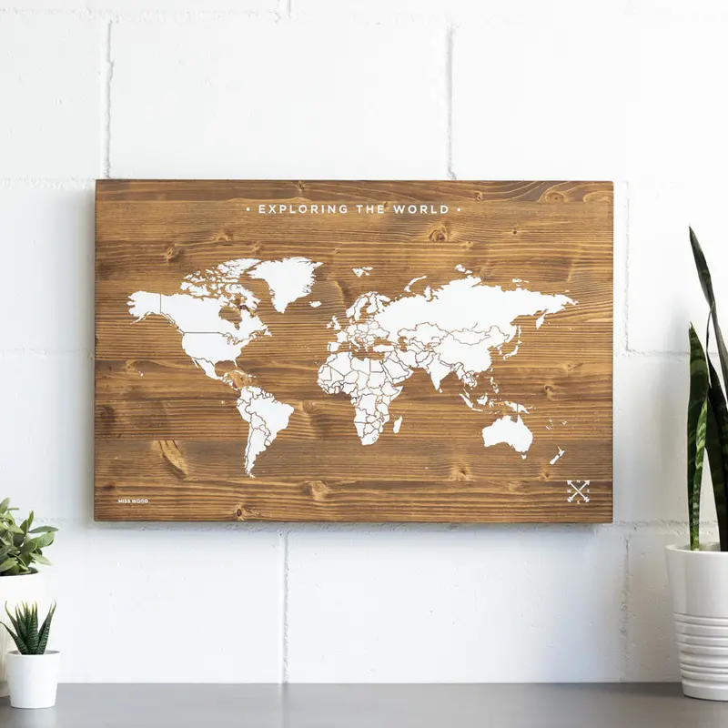 Woody Wooden World Map Print (60 × 45 cm)